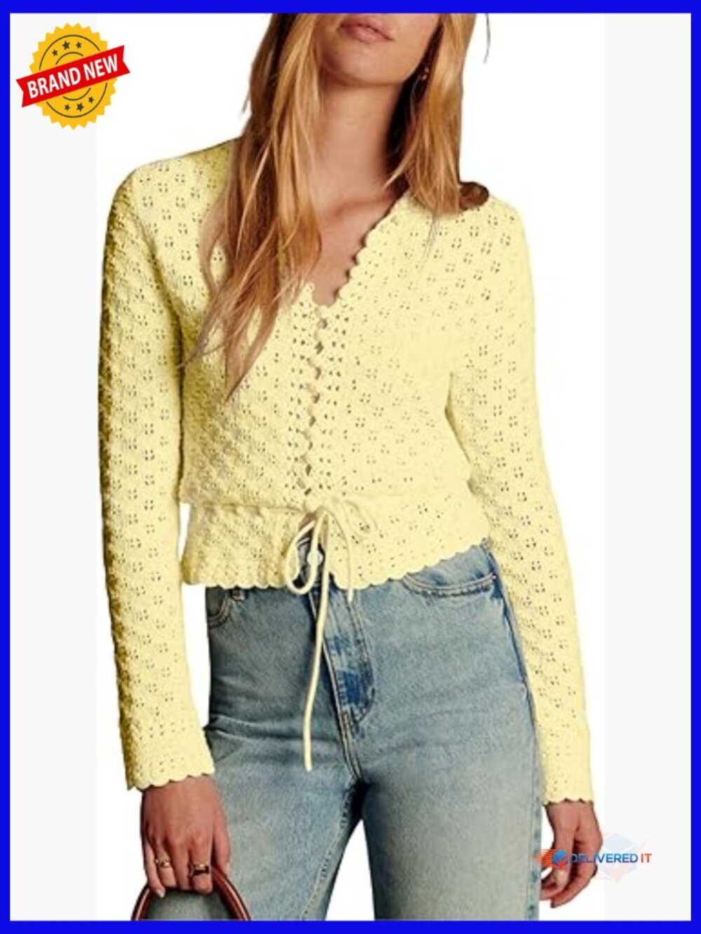 Casual Long Sleeve Crochet Cardigan Lightweight Knit Sweater Tops